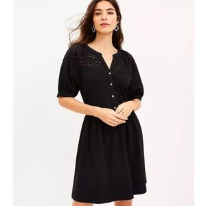 Loft Size: MP Black Cotton Knit Dress with Eyelet Sleeves